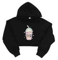 Černá crop mikina s milkshakem a kapucí Shein