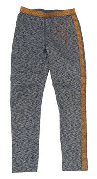 Tmavomodro-šedé melírované sportovní legíny s třpytivým pruhem a hvězdami zn. Matalan