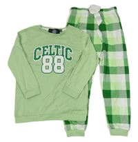 Zelenkavo-kostkované fotbalové pyžamo s nápisem a číslem - Celtic