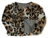 Hnědo-šedo-černá kožešinová podšitá bunda s leopardím vzorem zn. Next
