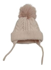 Růžová pletená čepice s bambulí Primark