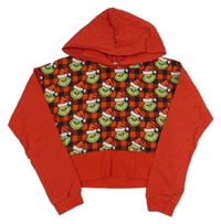 Červeno-kostkovaná crop mikina s Grinchem a kapucí