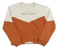 Bílo-skořicová mikina s nápisem