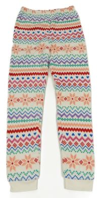 Smetanovo-barevné vzorované chlupaté pyžamové kalhoty Primark