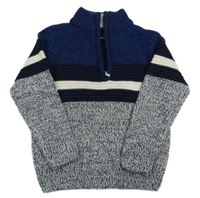 Tmavomodro-bílý melírovaný svetr s pruhy Inextenso