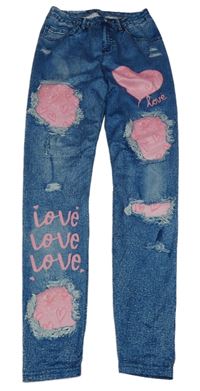 Modré legíny riflového vzhledu se srdíčky Shein