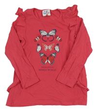 Malinové triko s motýly a volánky Topolino