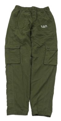 Khaki šusťákové cargo cuff kalhoty s nápisem