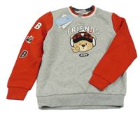 Nové - Šedo-červená mikina s medvědem