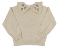 Krémový svetr s límečkem s výšivkami květin Zara