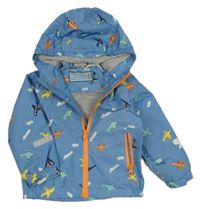 Modrá šusťáková jarní bunda s letadly a kapucí Impidimpi