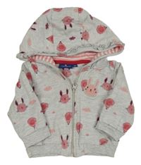 Šedá melírovaná propínací mikina s králíky a kapucí Tom Tailor