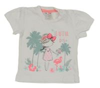 Bílé tričko s dívkou a palmami
