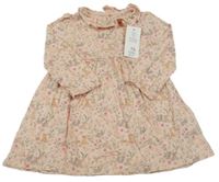 Nové - Růžové květované bavlněné šaty se zvířaty a volánem F&F