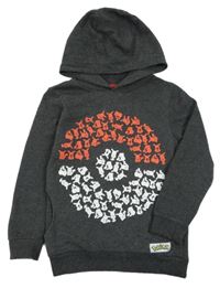 Tmavošedá melírovaná mikina s Pokéballem a kapucí