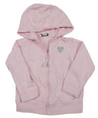 Růžová propínací mikina s třpytivým srdcem a kapucí Peacocks
