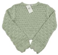 Nové - Světlezelený perforovaný crop svetr Primark