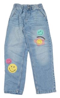 Modré relaxed fit rifle se smajlíky H&M