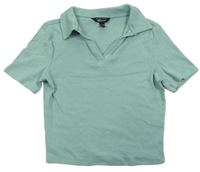 Zelené žebrované crop tričko s límečkem New Look