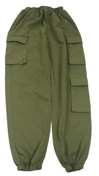 Khaki šusťákové cuff kalhoty s kapsami shein