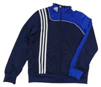 Tmavomodro-modrá sportovní funkční propínací mikina s pruhy a logem Adidas