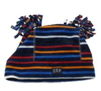 Nové - tmavomodro-barevná pruhovaná fleecová čepice s třásněmi GAP