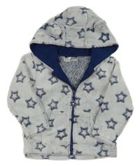 Modrá chlupatá propínací mikina s hvězdami a kapucí Ergee