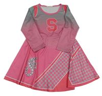 Růžovo-zelené vzorované šaty 