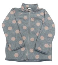 Šedo-růžová puntíkatá fleecová propínací mikina H&M