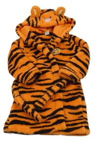 Oranžovo-černý vzorovaný chlupatý župan s kapucí - tygr