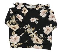 Černá lehká mikina s růžovými květy Shein