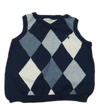 Tmavomodro-modro-bílá károvaná pletená vesta H&M