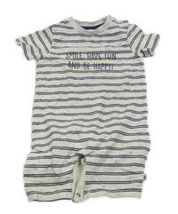 Šedo-tmavomodrý pruhovaný kraťasový overal s nápisem F&F