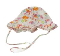 Bílo-barevný plátěný klobouk se srdíčky 