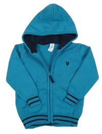 Tyrkysový propínací svetr s kapucí C&A