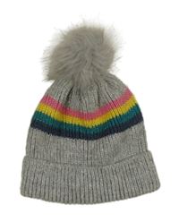 Šedo-barevná čepice s pruhy a bambulí M&S