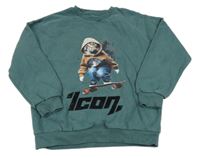 Zelená mikina s kocourem a nápisem M&S