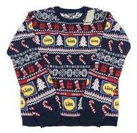 Nové - Tmavomodro-bílo-červený vzorovaný svetr - Lidl
