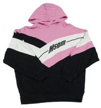 Růžovo-bílo-černá mikina s nápisem a kapucí 