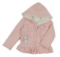 Růžová propínací zateplená mikina s medvědem a 3D puntíky a kapucí 