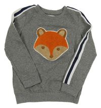 Šedá melírovaná mikina s liškou a pruhy Pocopiano