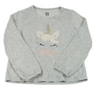 Šedá sametová mikina s jednorožcem 