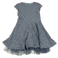 Šedomodré krajkové šaty Benetton