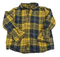 Hořčicovo-tmavomodrá kostkovaná flanelová košile Next