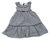 Modro-bílé pruhované šaty s volánkem 