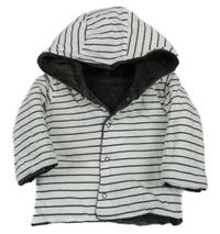 Bílo-antracitová pruhovaná zateplená oboustranná propínací mikina s kapucí M&S