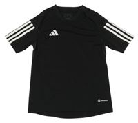 Černo-bílé sportovní tričko s logem a pruhy Adidas