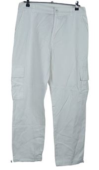 Dámské bílé plátěné volné kalhoty s kapsami Primark 