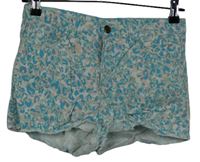 Dámské tyrkysovo-světlemodro-bílé vzorované riflové kraťasy H&M