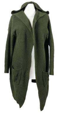 Dámský khaki žinylkový svetrový cardigán s kapucí Primark 